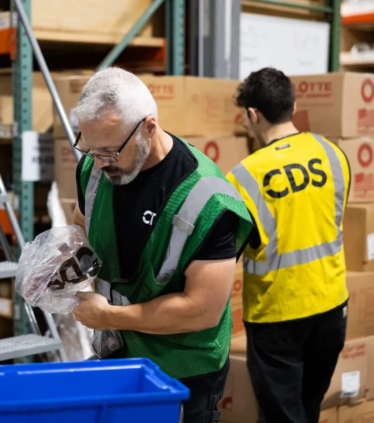 Two CDS employees working in the distribution center.